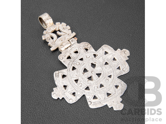 Antique Ethiopian Silver Coptic Orthodox Pectoral Cross Pendant