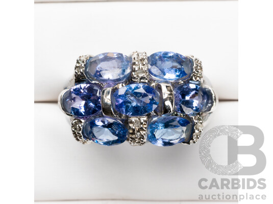 925 Sterling Silver Tanzanite & Diamond Dress Ring - Size N.5