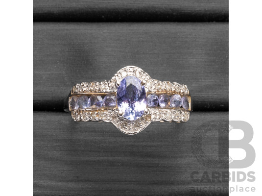 10ct White Gold Engagement Ring with Tanzanites & Diamonds - Size O