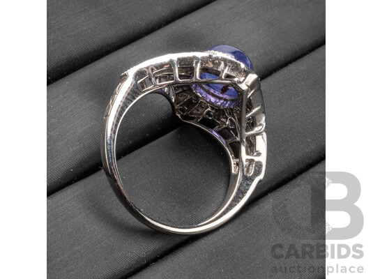 9ct White Gold Dress Ring with Tanzanite, Sapphires & Diamonds - Size N