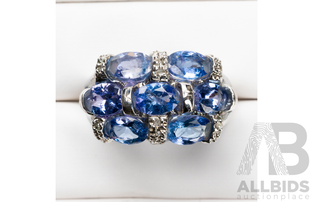 925 Sterling Silver Tanzanite & Diamond Dress Ring - Size N.5