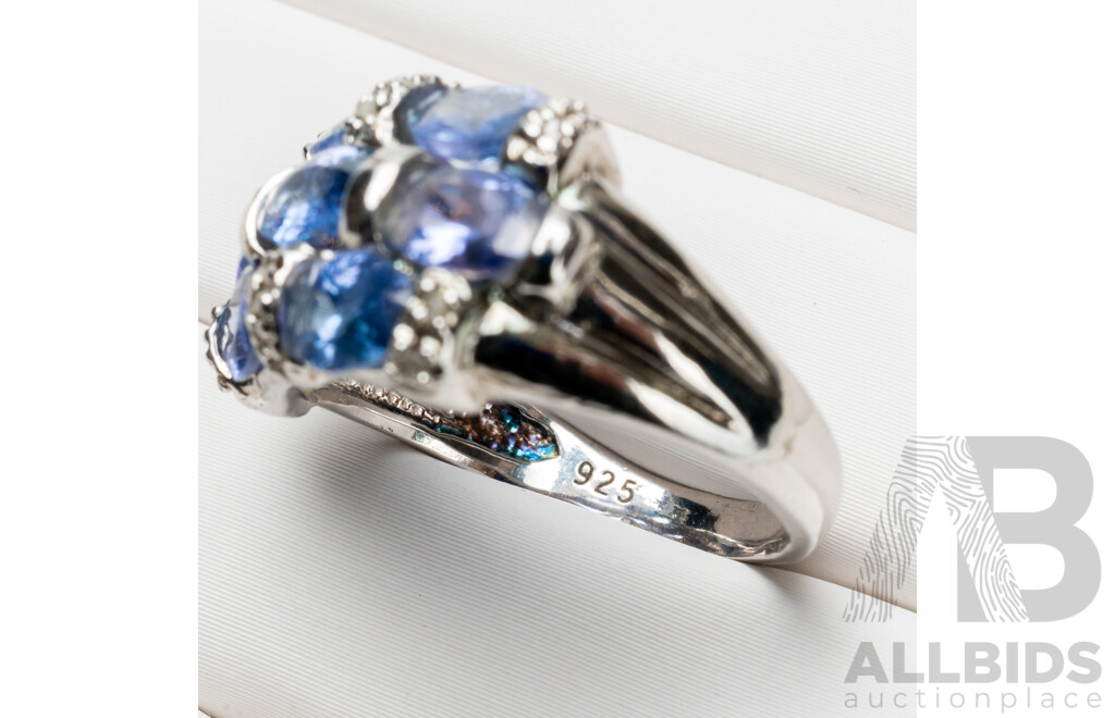 925 Sterling Silver Tanzanite & Diamond Dress Ring - Size N.5
