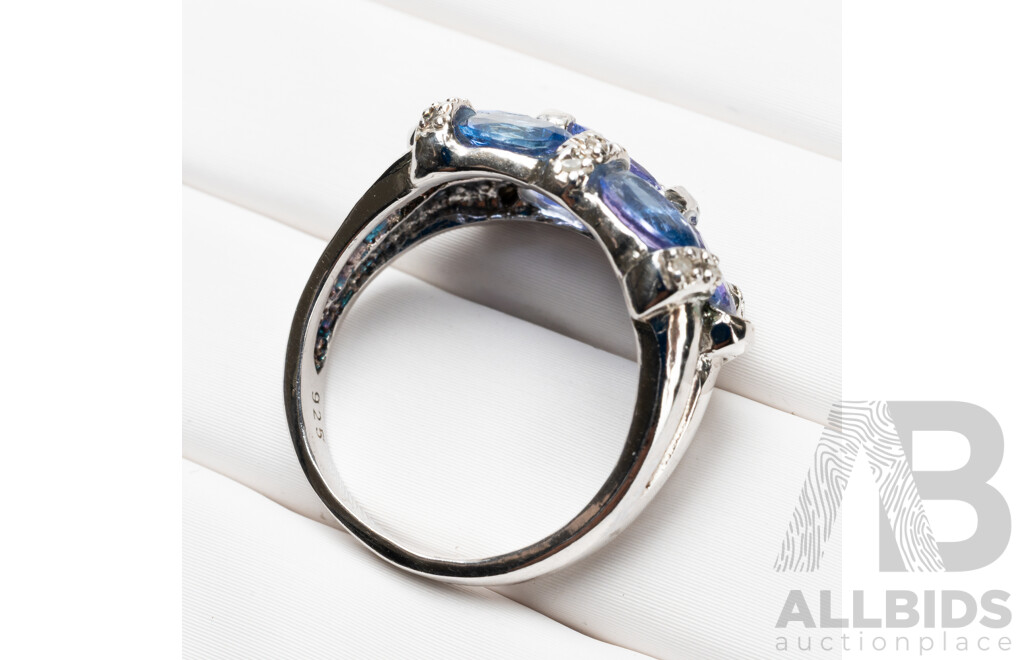 925 Sterling Silver Tanzanite & Diamond Dress Ring - Size N.5
