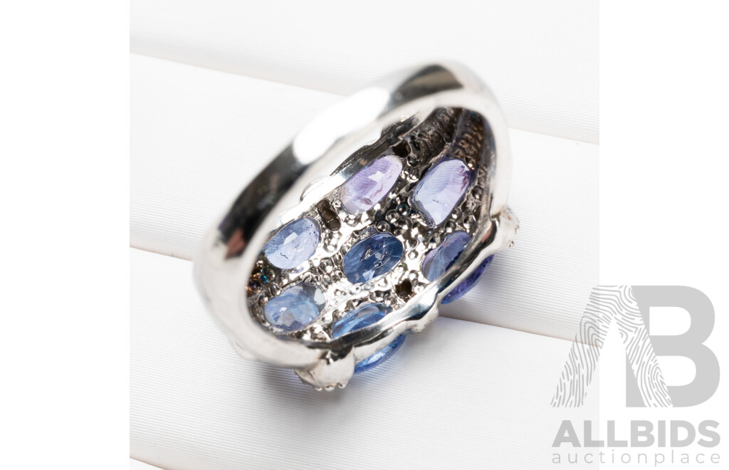 925 Sterling Silver Tanzanite & Diamond Dress Ring - Size N.5