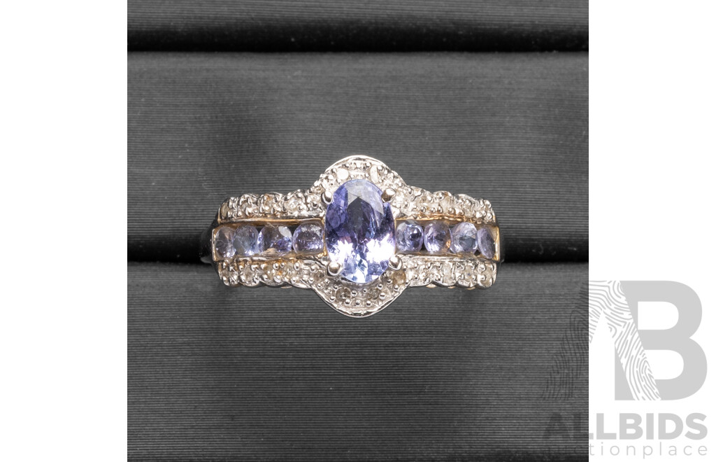 10ct White Gold Engagement Ring with Tanzanites & Diamonds - Size O