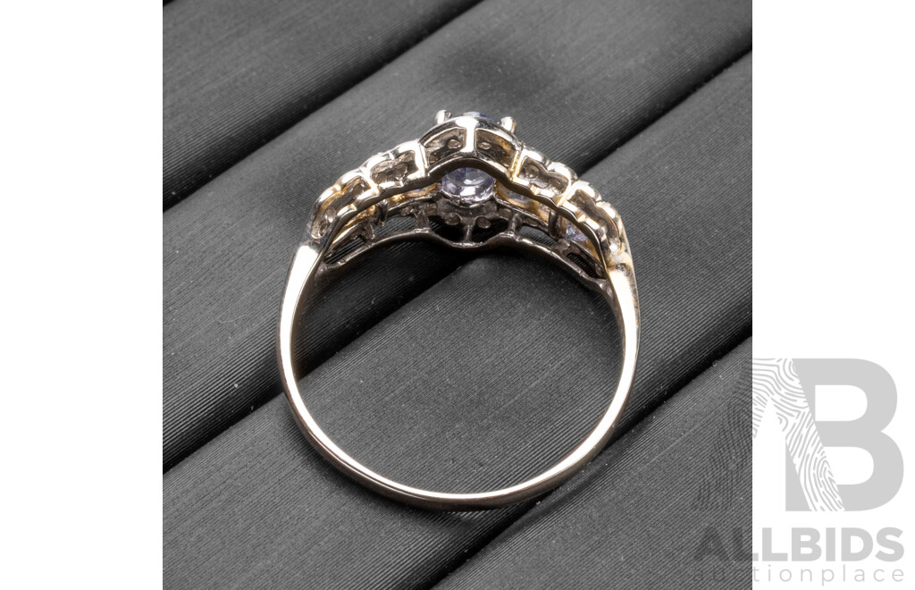 10ct White Gold Engagement Ring with Tanzanites & Diamonds - Size O