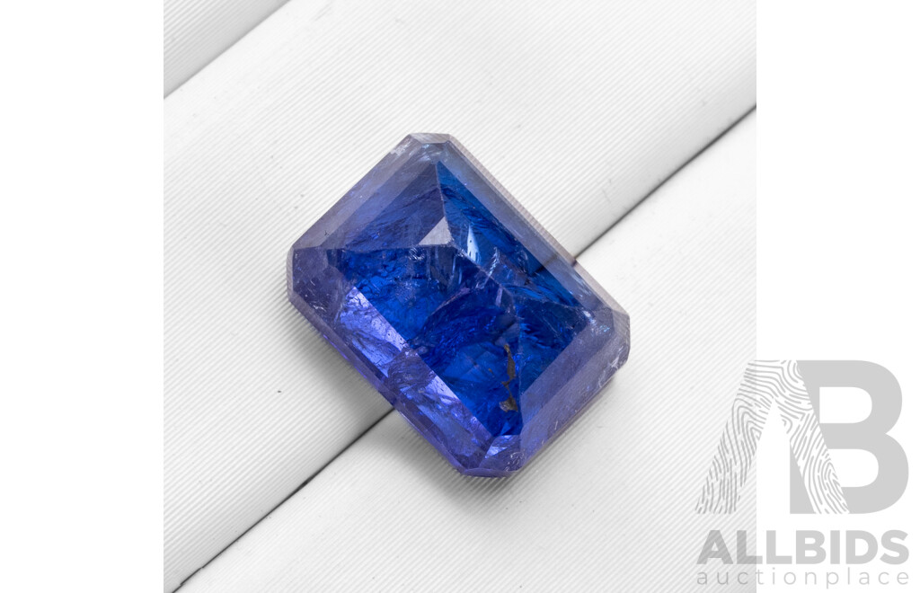 6.48ct Emerald Cut Violet/Blue Natural Tanzanite with Valuation