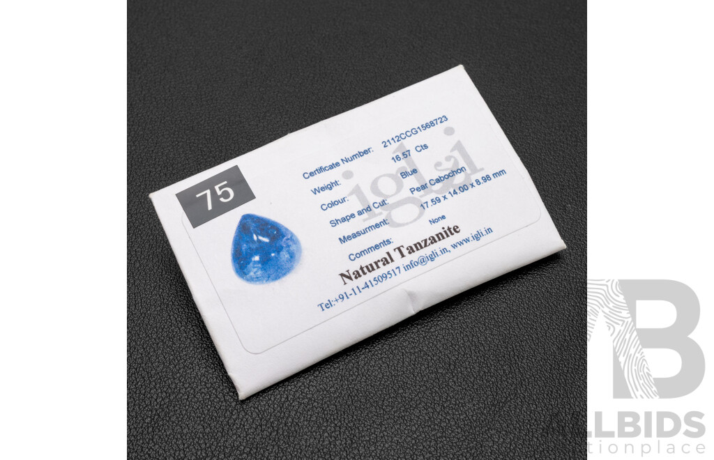16.57ct Pear Cut Natural Tanzanite with Certification