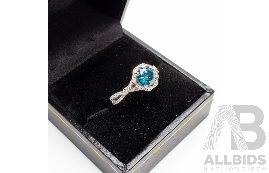 14ct White Gold Engagement Ring with Blue/White Diamonds - Size M