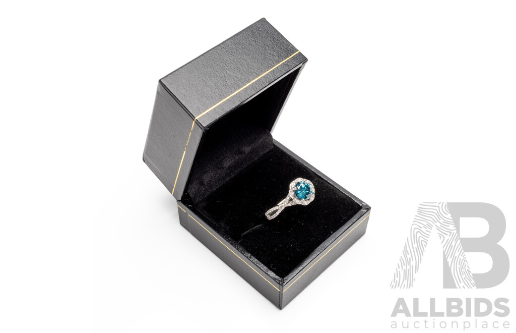 14ct White Gold Engagement Ring with Blue/White Diamonds - Size M