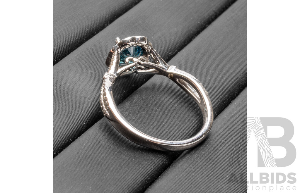 14ct White Gold Engagement Ring with Blue/White Diamonds - Size M