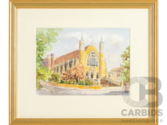 Paul Schreder (20th Century, British), Studies of Exterior of Ealing Abbey & Interior of Ealing Abbey, Original Signed Watercolours, 33H x 39W cm (larger frame) (2)
