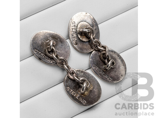 Pair of Vintage 925 Sterling Silver Siam Cufflinks - 11.80gms