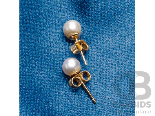 9ct Yellow Gold Cultured Pearl Studs in Original Box by Mikimoto
