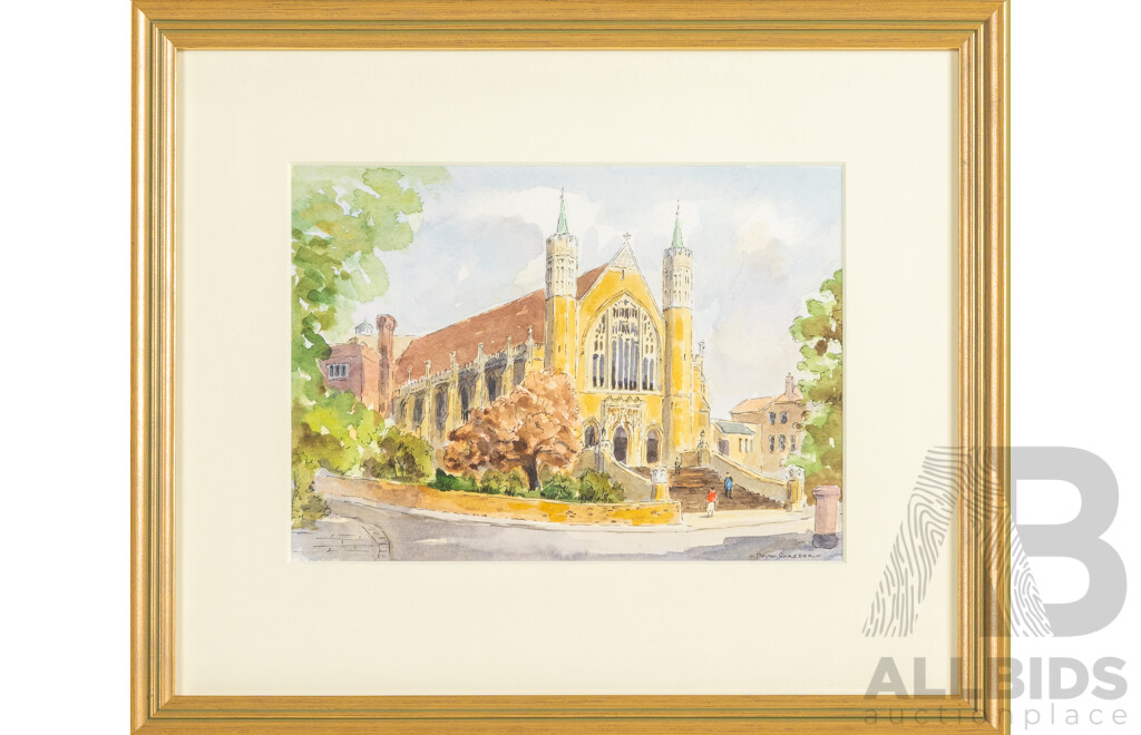 Paul Schreder (20th Century, British), Studies of Exterior of Ealing Abbey & Interior of Ealing Abbey, Original Signed Watercolours, 33H x 39W cm (larger frame) (2)