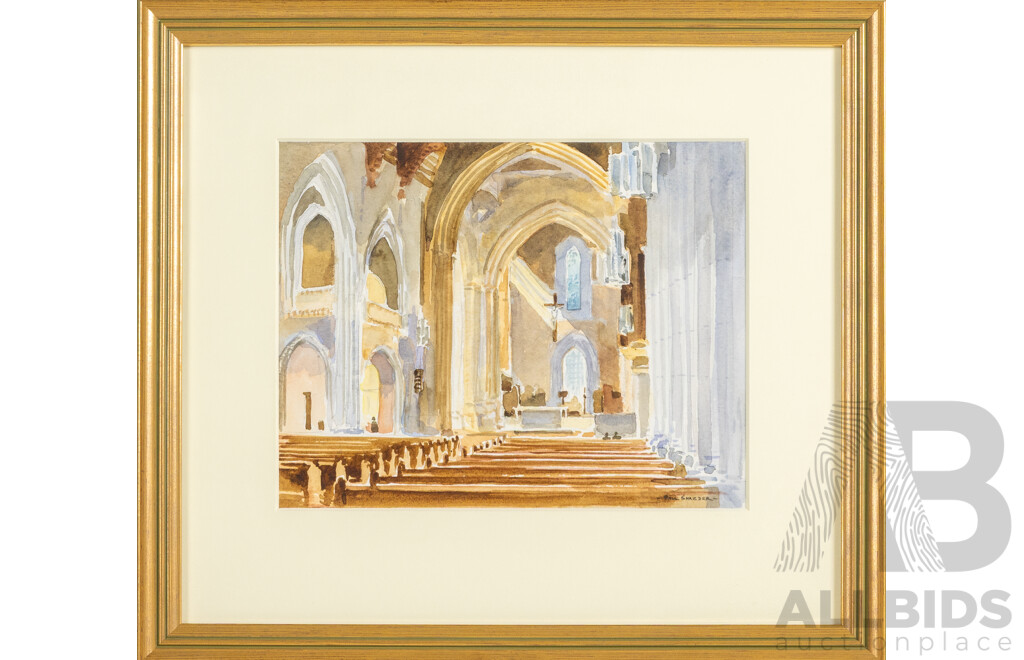Paul Schreder (20th Century, British), Studies of Exterior of Ealing Abbey & Interior of Ealing Abbey, Original Signed Watercolours, 33H x 39W cm (larger frame) (2)