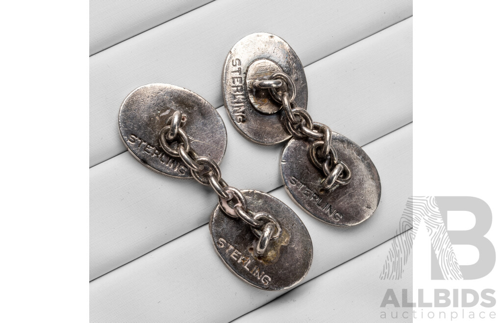Pair of Vintage 925 Sterling Silver Siam Cufflinks - 11.80gms
