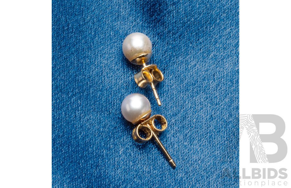 9ct Yellow Gold Cultured Pearl Studs in Original Box by Mikimoto
