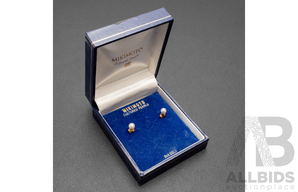 9ct Yellow Gold Cultured Pearl Studs in Original Box by Mikimoto