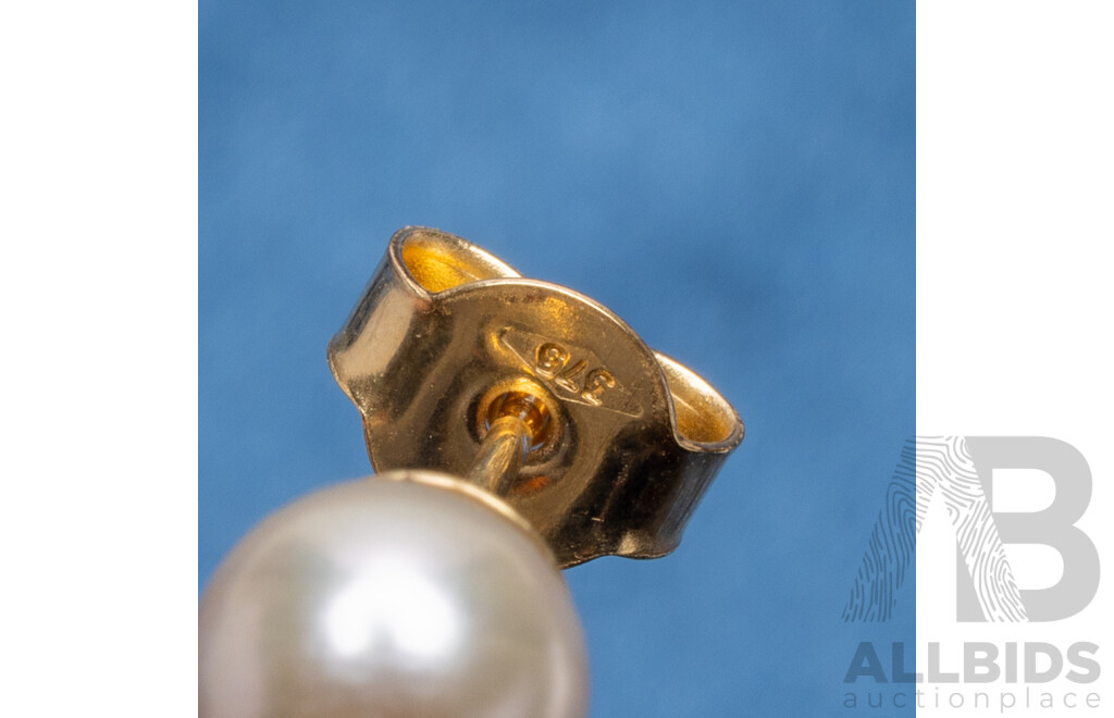 9ct Yellow Gold Cultured Pearl Studs in Original Box by Mikimoto