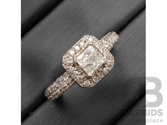 9ct White Gold & Diamond Engagement Ring - Size J.5