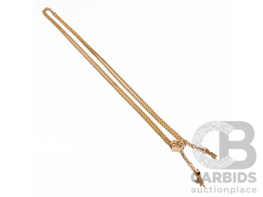 Vintage 14ct Gold Fancy Fine Multi Link Muff Chain & Pendant. Length - 79cm