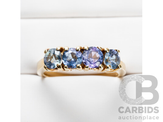 14ct Yellow Gold & Tanzanite 4 Stone Ring - Size N