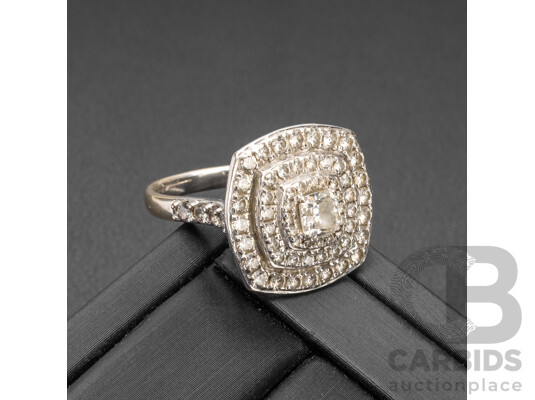 14ct White Gold & Diamond Cluster Dress Ring with Valuation - Size N.5