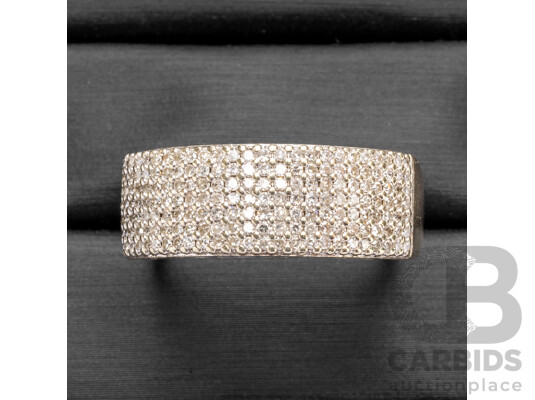 9ct White Gold Wide Diamond Pavé Set Band - Size P.5