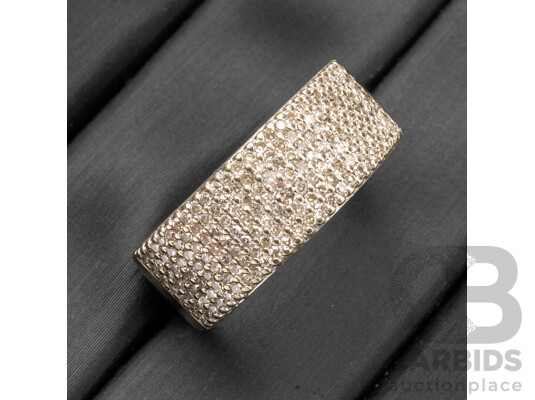 9ct White Gold Wide Diamond Pavé Set Band - Size M