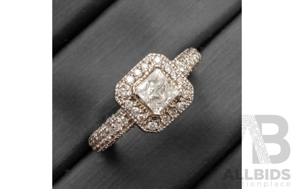 9ct White Gold & Diamond Engagement Ring - Size J.5
