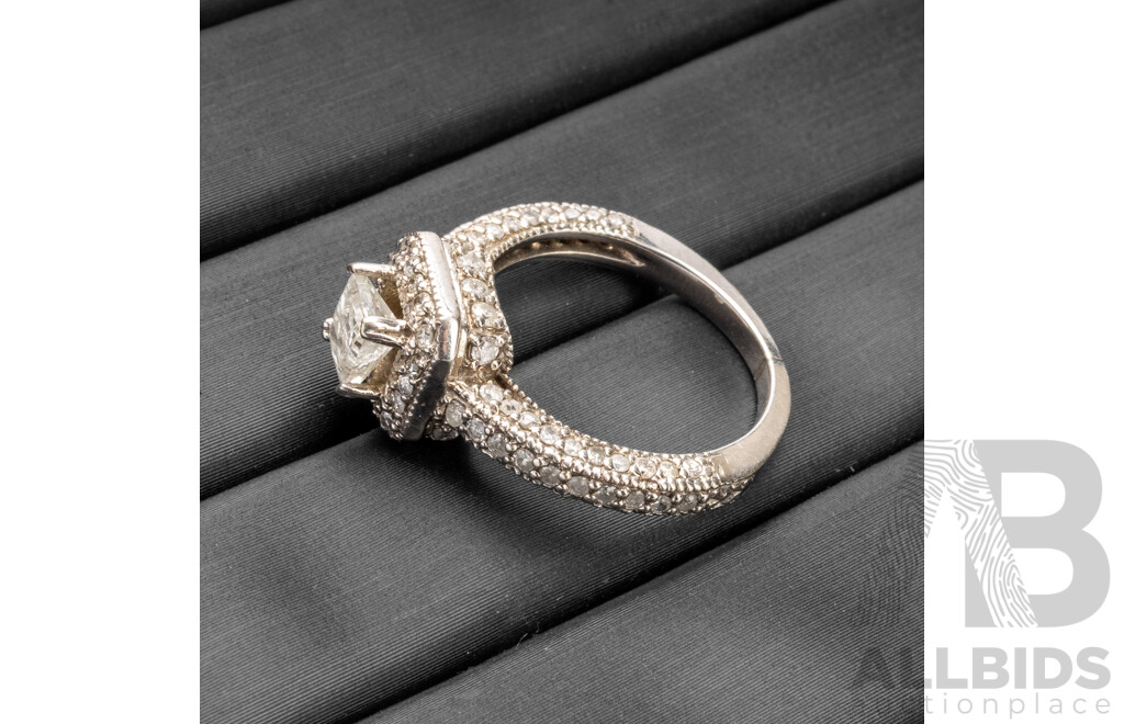 9ct White Gold & Diamond Engagement Ring - Size J.5