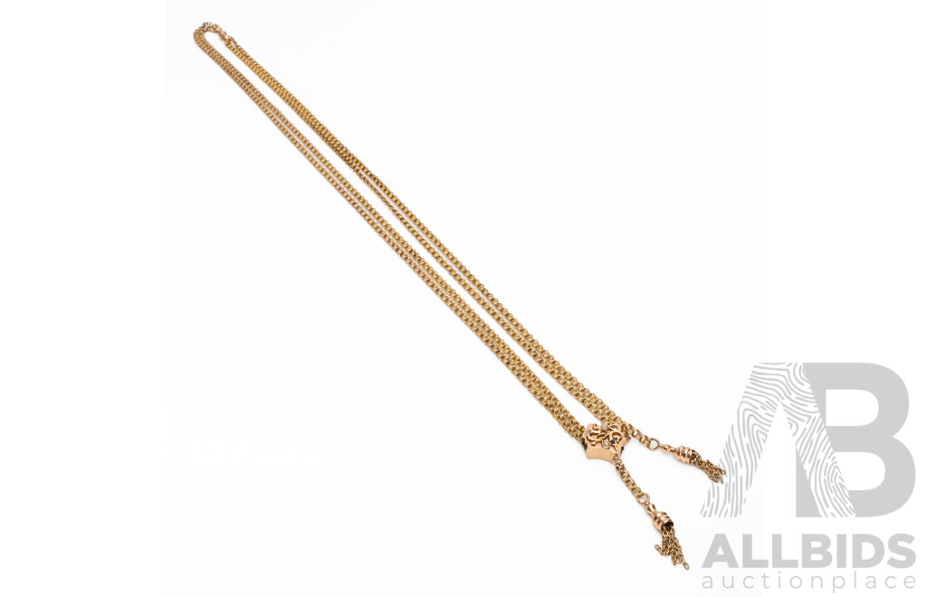 Vintage 14ct Gold Fancy Fine Multi Link Muff Chain & Pendant. Length - 79cm