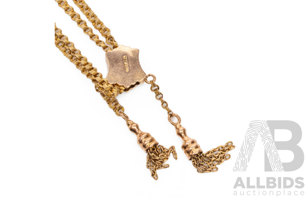 Vintage 14ct Gold Fancy Fine Multi Link Muff Chain & Pendant. Length - 79cm
