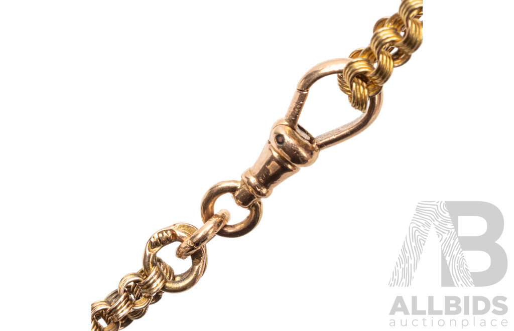 Vintage 14ct Gold Fancy Fine Multi Link Muff Chain & Pendant. Length - 79cm