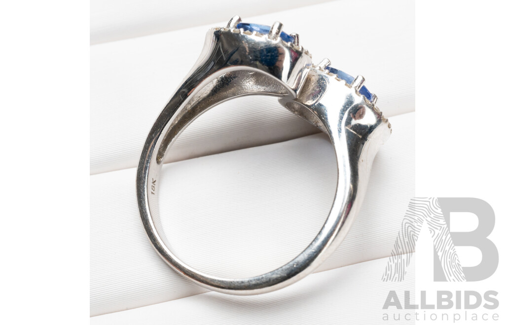 18ct White Gold Double Halo Tanzanite & Diamond Ring - Size N
