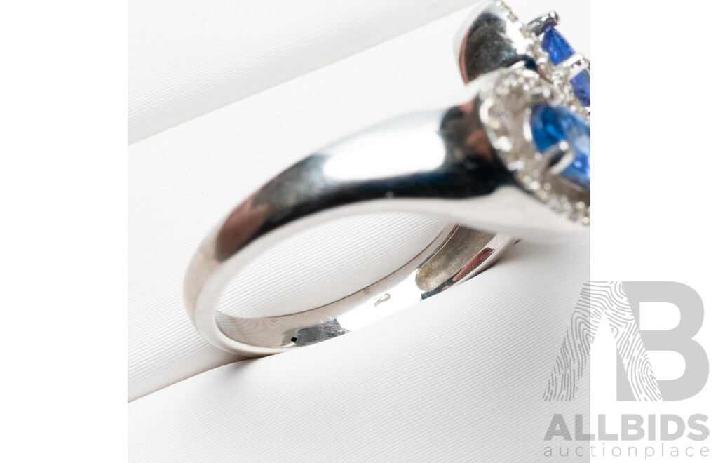 18ct White Gold Double Halo Tanzanite & Diamond Ring - Size N
