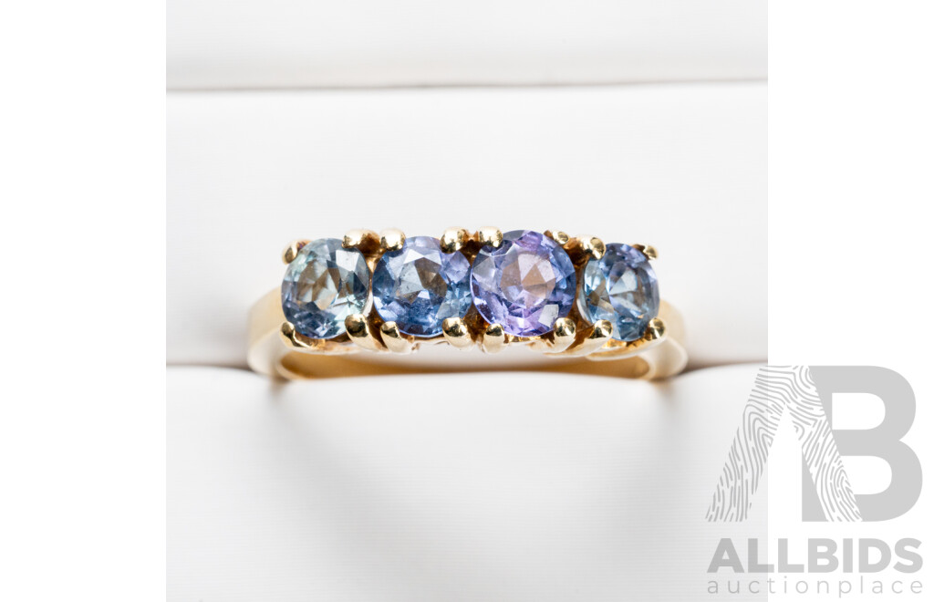 14ct Yellow Gold & Tanzanite 4 Stone Ring - Size N