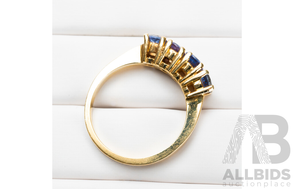 14ct Yellow Gold & Tanzanite 4 Stone Ring - Size N