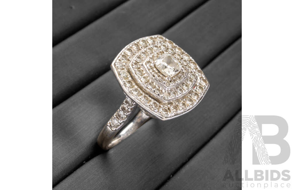 14ct White Gold & Diamond Cluster Style Dress Ring with Valuation - Size N.5