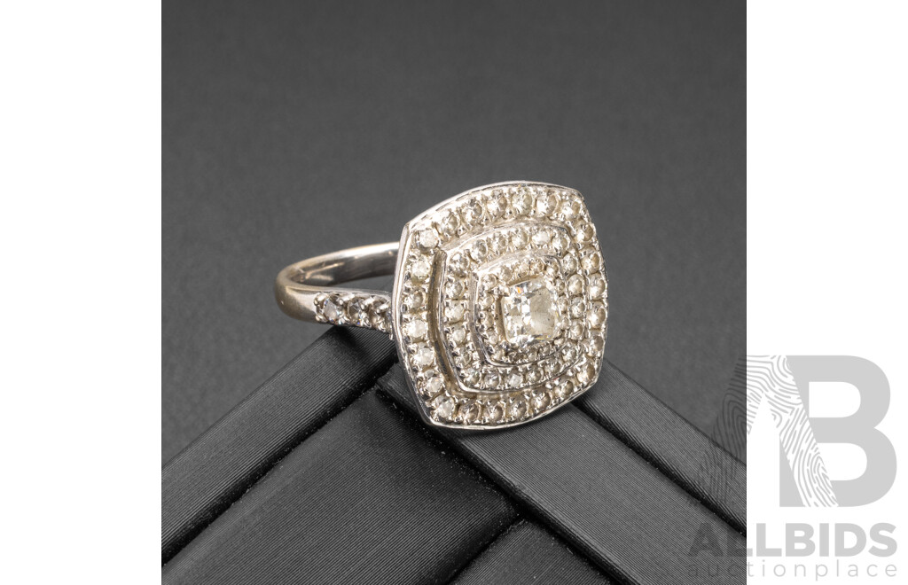 14ct White Gold & Diamond Cluster Style Dress Ring with Valuation - Size N.5