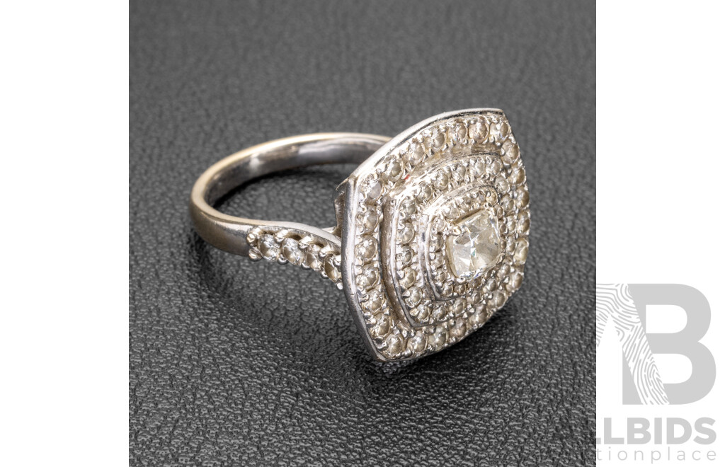 14ct White Gold & Diamond Cluster Style Dress Ring with Valuation - Size N.5