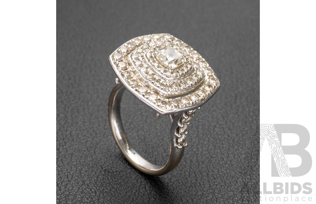14ct White Gold & Diamond Cluster Style Dress Ring with Valuation - Size N.5