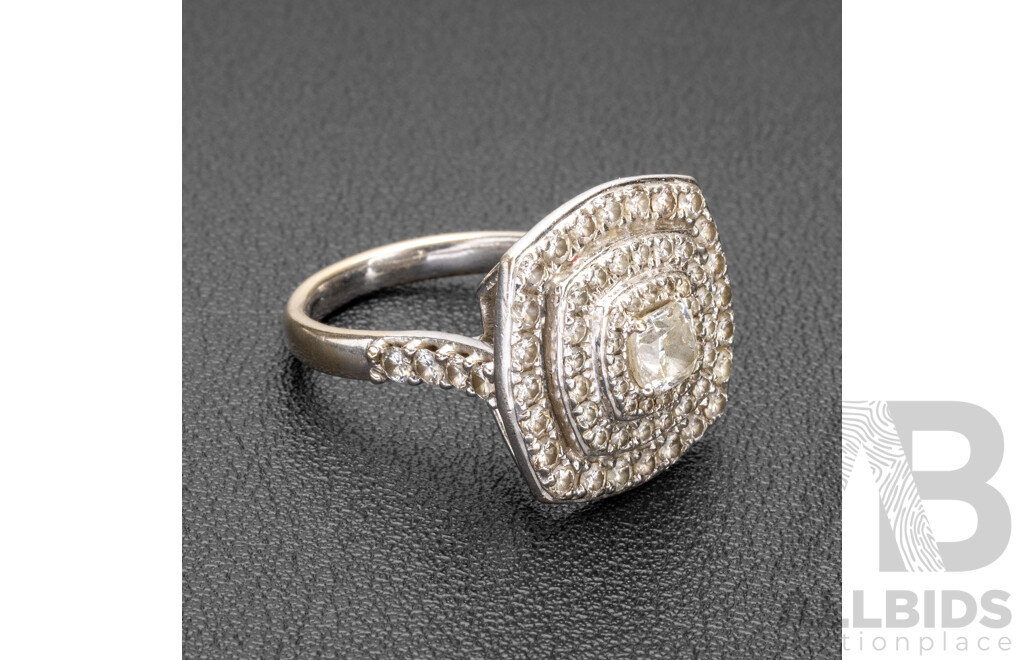 14ct White Gold & Diamond Cluster Style Dress Ring with Valuation -  Size N.5