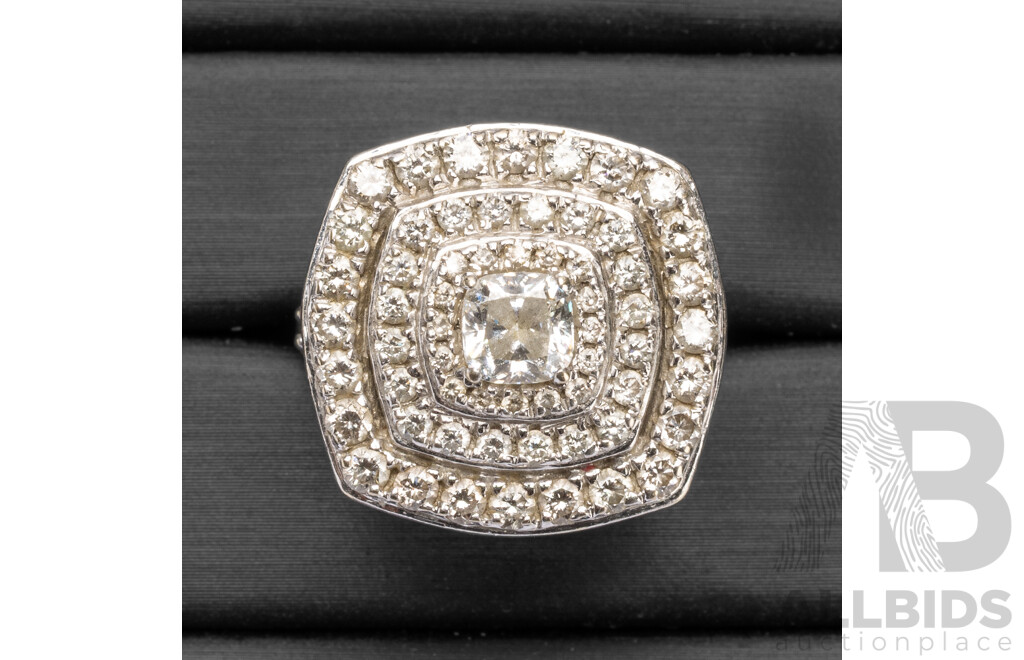 14ct White Gold & Diamond Cluster Style Dress Ring with Valuation -  Size N.5