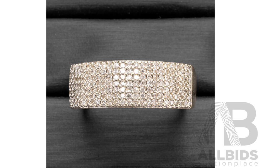 9ct White Gold Wide Diamond Pavé Set Band - Size P.5