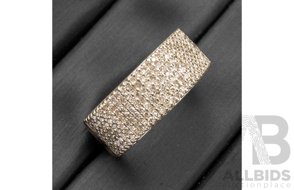 9ct White Gold Wide Diamond Pavé Set Band - Size M