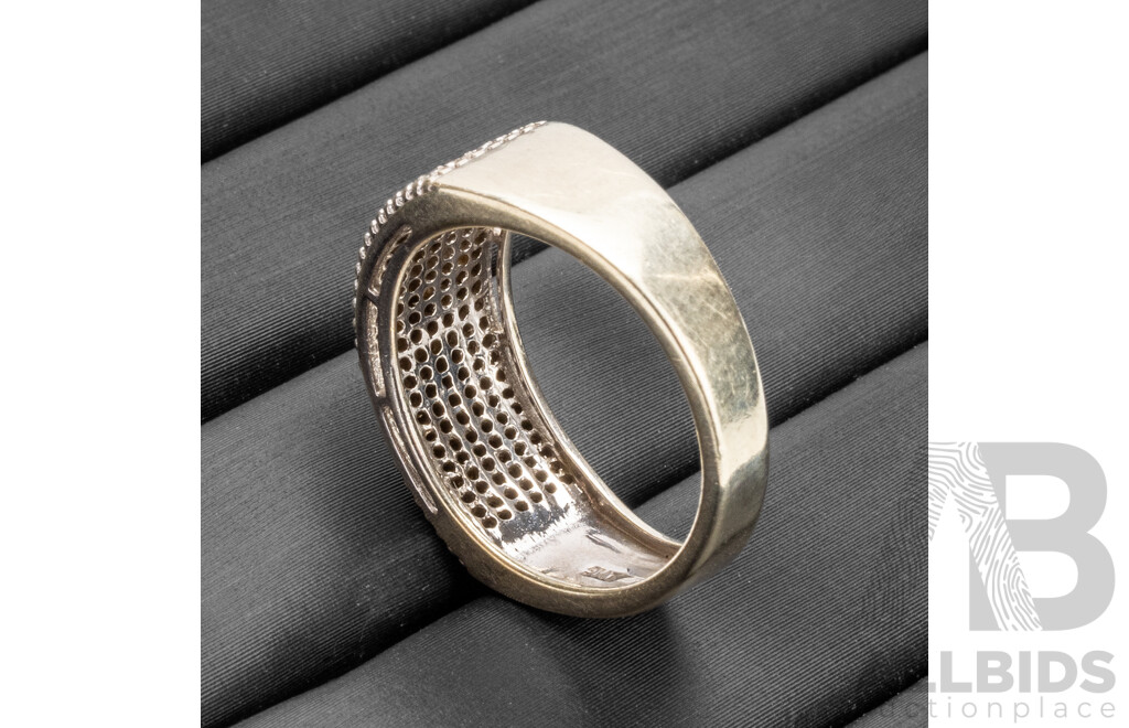 9ct White Gold Wide Diamond Pavé Set Band - Size M