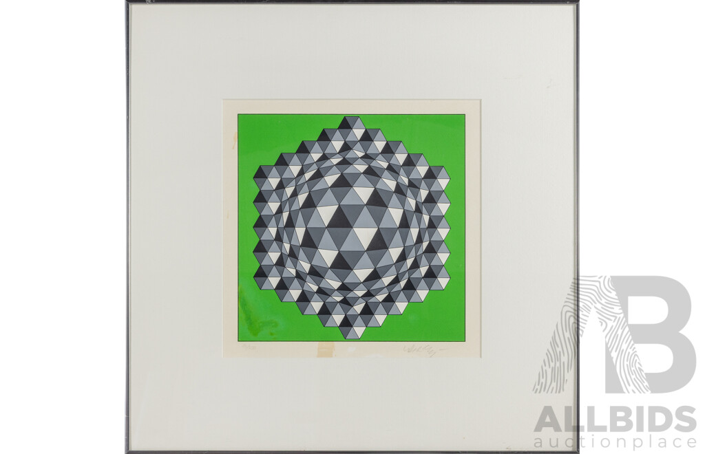 Victor Vasarely (20th Century, Hungarian-French, 1906-1977), Untitled (Green), Original Pencil Signed & Editioned Serigraph, 56H x 56W cm (frame)