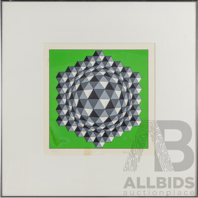 Victor Vasarely (20th Century, Hungarian-French, 1906-1977), Untitled (Green), Original Pencil Signed & Editioned Serigraph, 56H x 56W cm (frame)